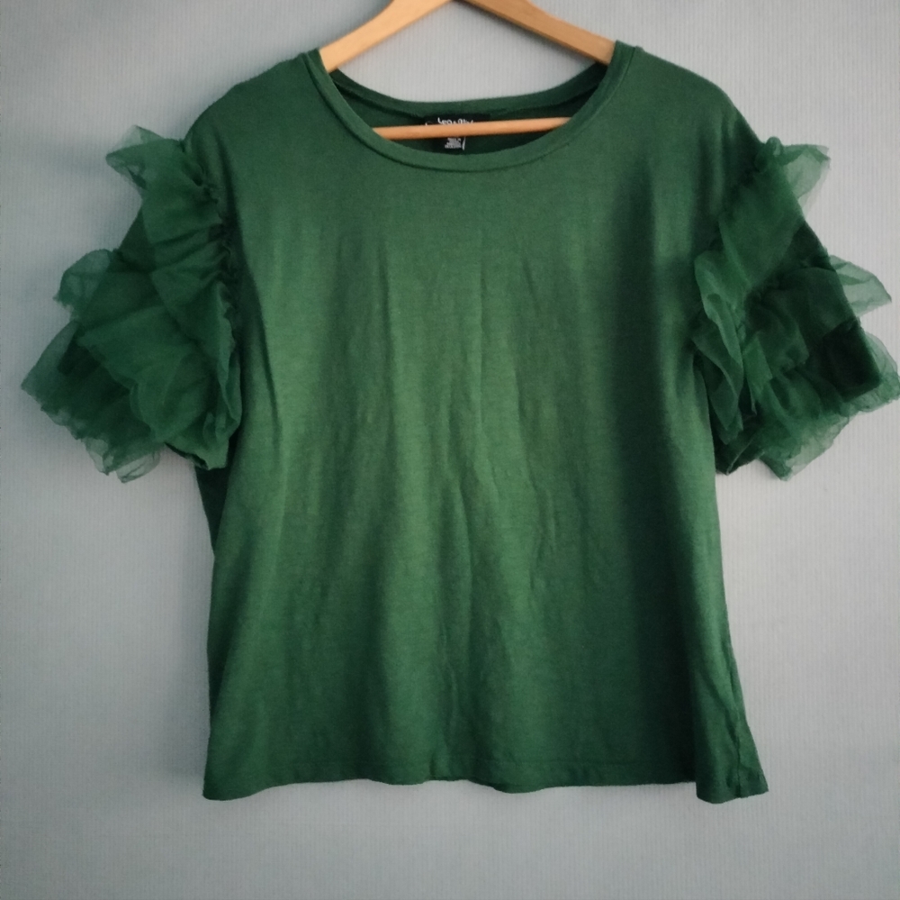Green cotton and mesh top